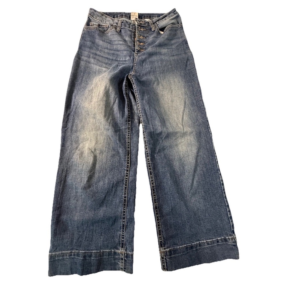 Time and Tru Womens Wide Leg Button Fly Jeans Blue Medium Wash Size 4